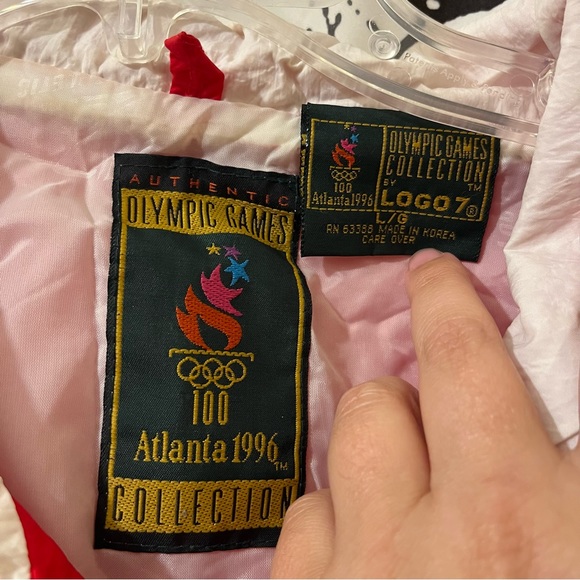 VTG Logo 7 Olympic Collection Track Jacket 90s Atlanta USA Patriotic Large - Picture 10 of 16
